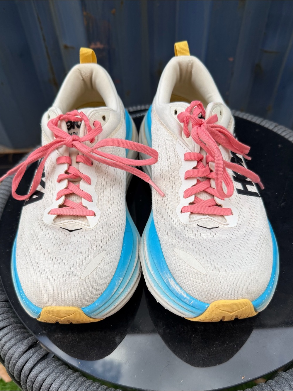 Hoka One One Bondi 8 Shoes Womens 8 Blue Pink white Running Sneakers Cushioned